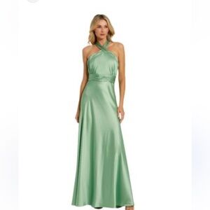 Mac Duggal Elegant Satin Maxi Dress in Mint